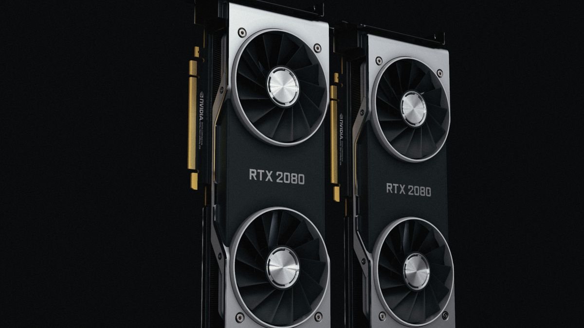 Duas placas de vídeo de alto desempenho, equipamento usado em mineração de criptomoedas