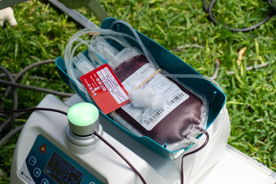 Bolsa de coleta de sangue em procedimento hospitalar