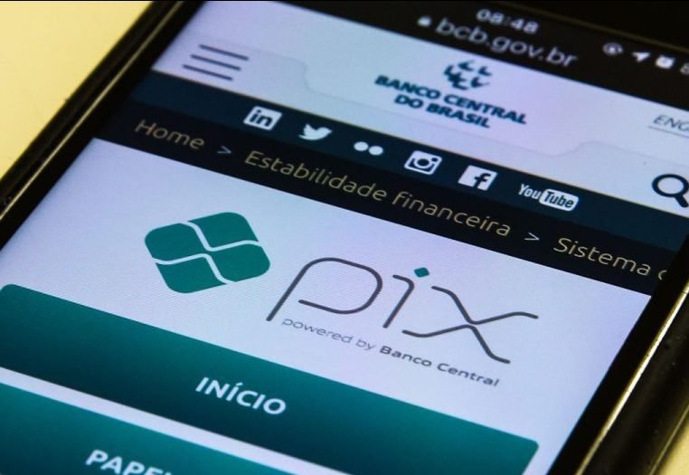 Tela de celular exibe a pagina do Pix no site do Banco Central do Brasil